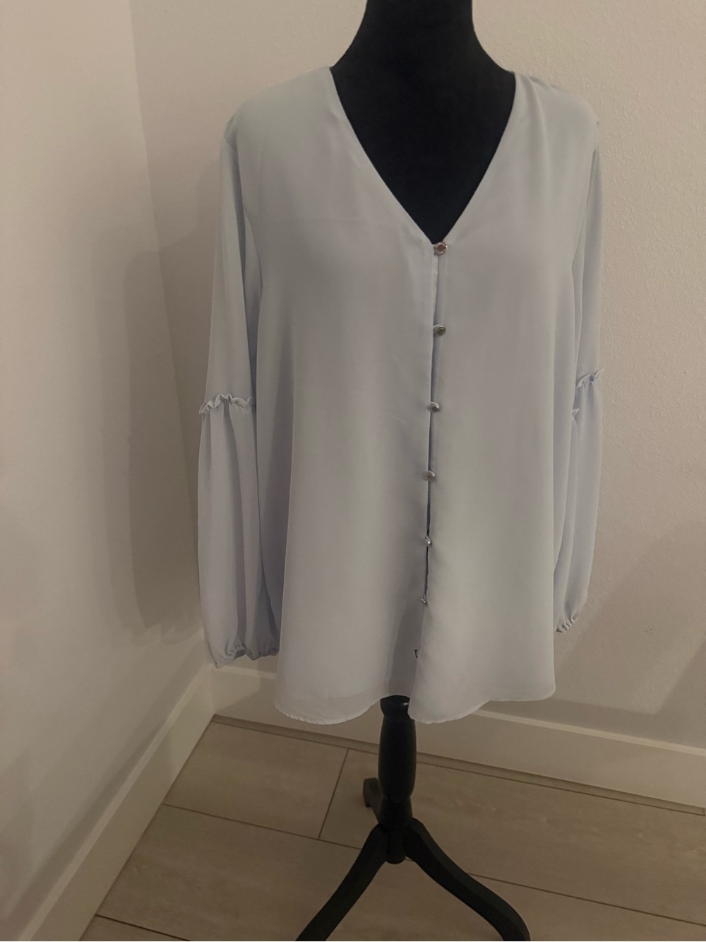 Calvin Klein Pale Blue V-Neck Button Front Blouse